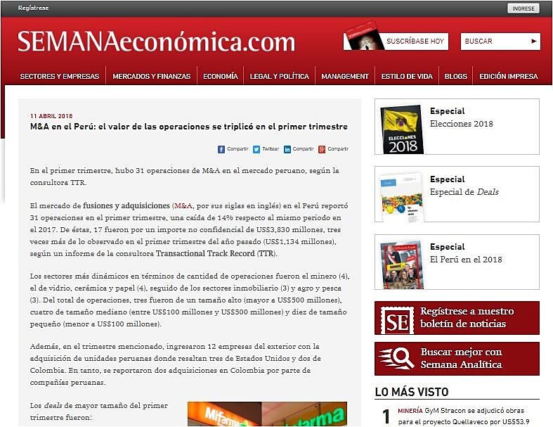 M&A en el Per: el valor de las operaciones se triplic en el primer trimestre